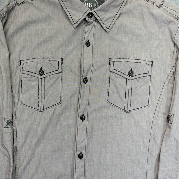 BKE Button-Up Shirt Men’s XL Gray Pocket Western Workwear Y2K Style 11317NM - Picture 2 of 14